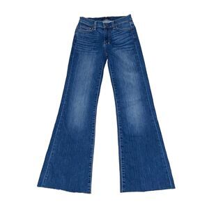 7 For All Mankind Dojo Jeans Women 26 (25x28) Blue Bootcut Flare Raw Hem Cut Off